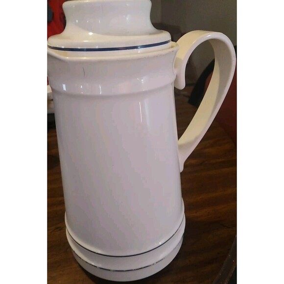 Vintage Thermos Sheree Carafe # 810 White Navy Blue Glass Lined West Germany - Picture 6 of 10